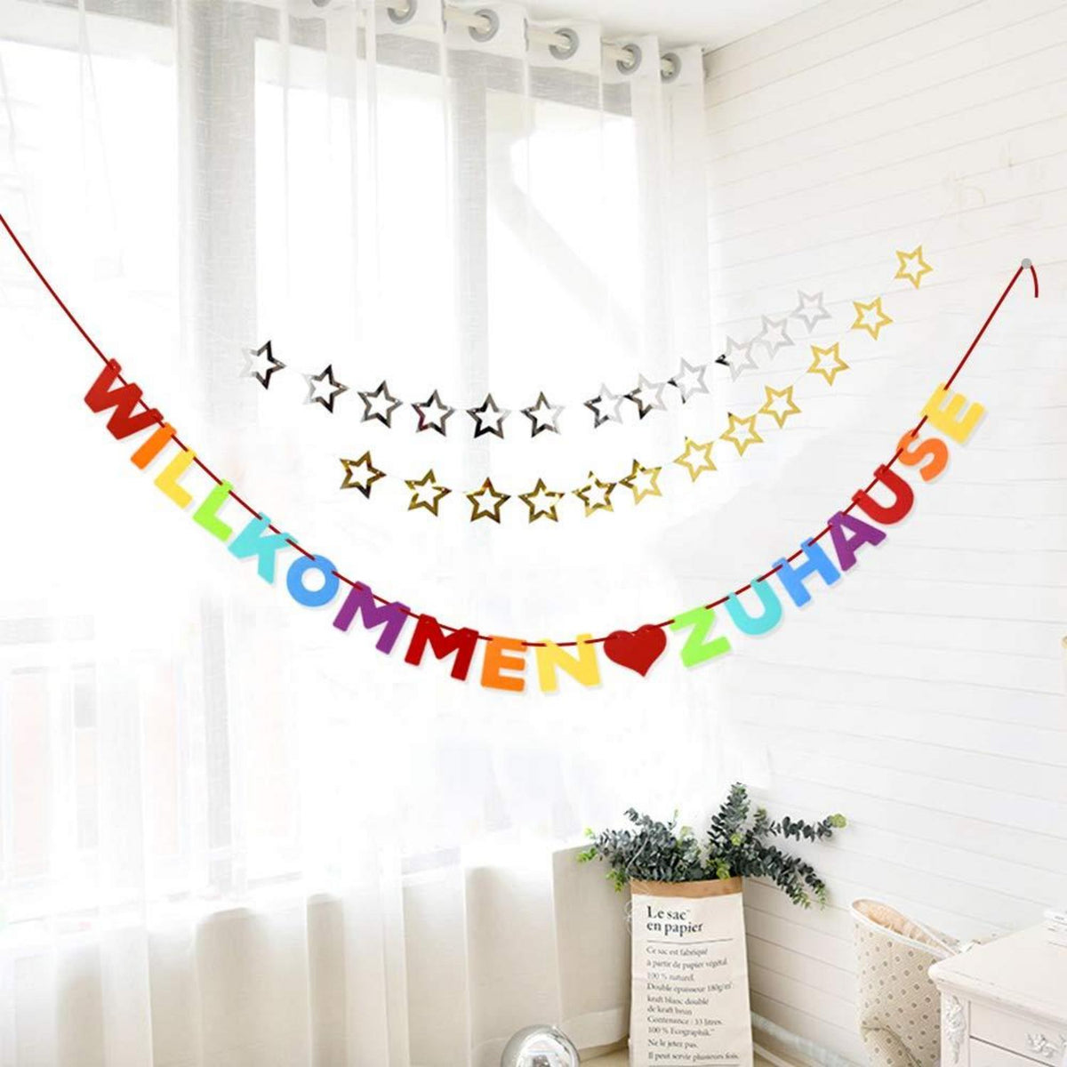 Willkommen Zuhause Girlande Banner Deko Bunt 6m Band