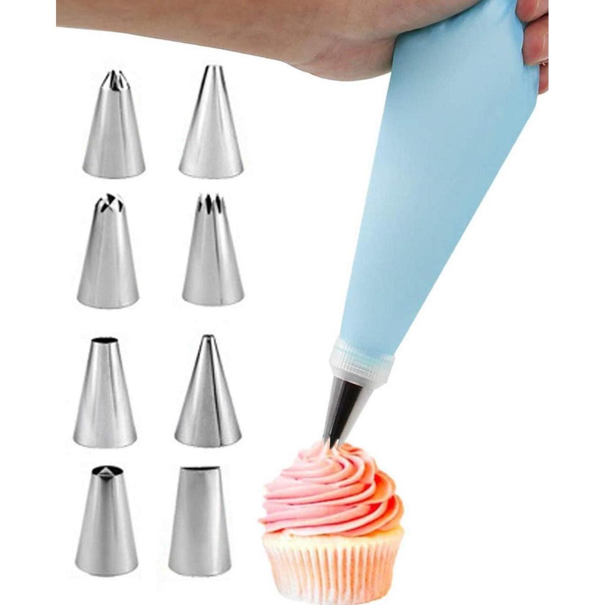 8-tlg. Spritztüllen-Set mit Silikon-Spritzbeutel für Kuchen & Torten