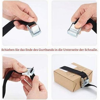 16 Spanngurte mit Klemmschloss – 2m, Schwarz, für Transport & Camping