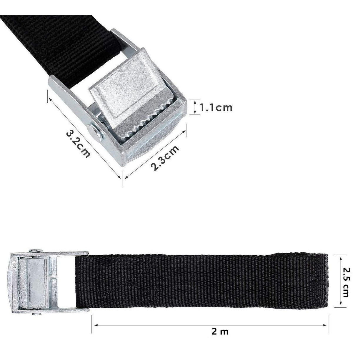 16 Spanngurte mit Klemmschloss – 2m, Schwarz, für Transport & Camping