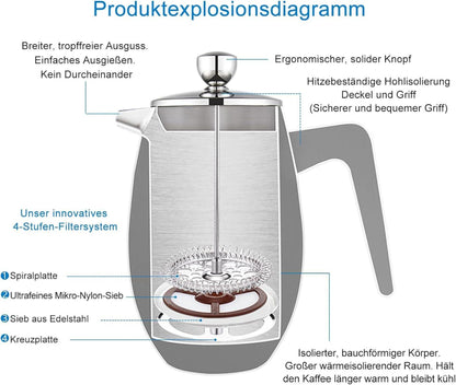 Französische Presse 350ml doppelwandig isoliert Edelstahl-Thermokanne