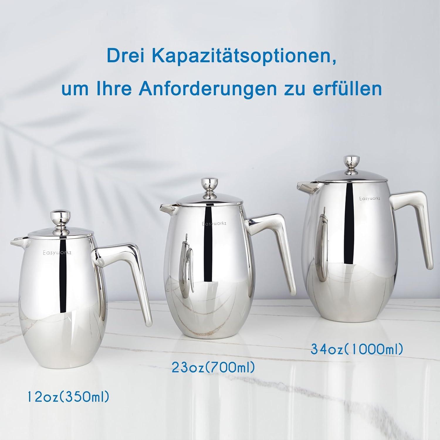 Easyworkz Nando French Press 350ml Edelstahl doppelwandig Isoliert Thermo-Kaffeebereiter