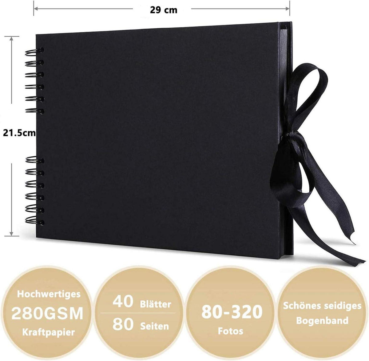 Fotoalbum zum Selbstgestalten, DIY, 80 Schwarze Seiten, Hochwertiges Geschenk 28.5x21cm Schwarz