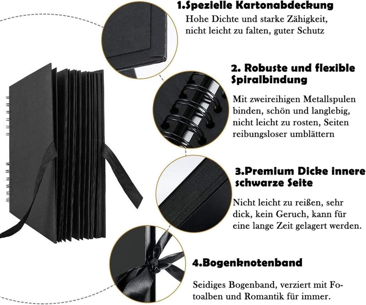 Fotoalbum zum Selbstgestalten DIY 80 Seiten Hochwertiges Schwarzes Buch