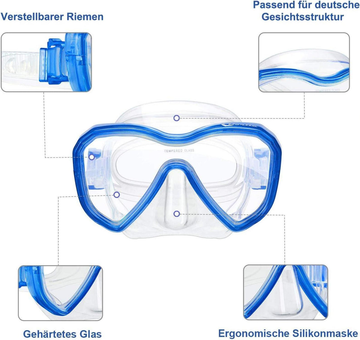 Kinder Taucherbrille Tauchmaske Anti-Fog Schwimmbrille Blau