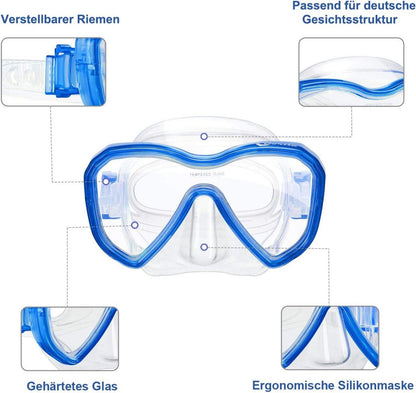 Kinder Taucherbrille Tauchmaske Anti-Fog Schwimmbrille Blau