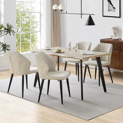 Esszimmerstühle Set 4er, Polsterstuhl Modern Creme in Lederoptik