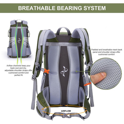 Trekkingrucksack 40L mit vielen Fächern, Armeegrün