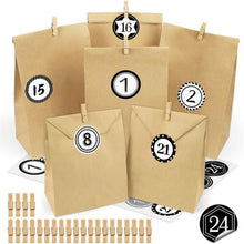 Adventskalender zum Befüllen, 24 Kraftpapiertüten Schwarz