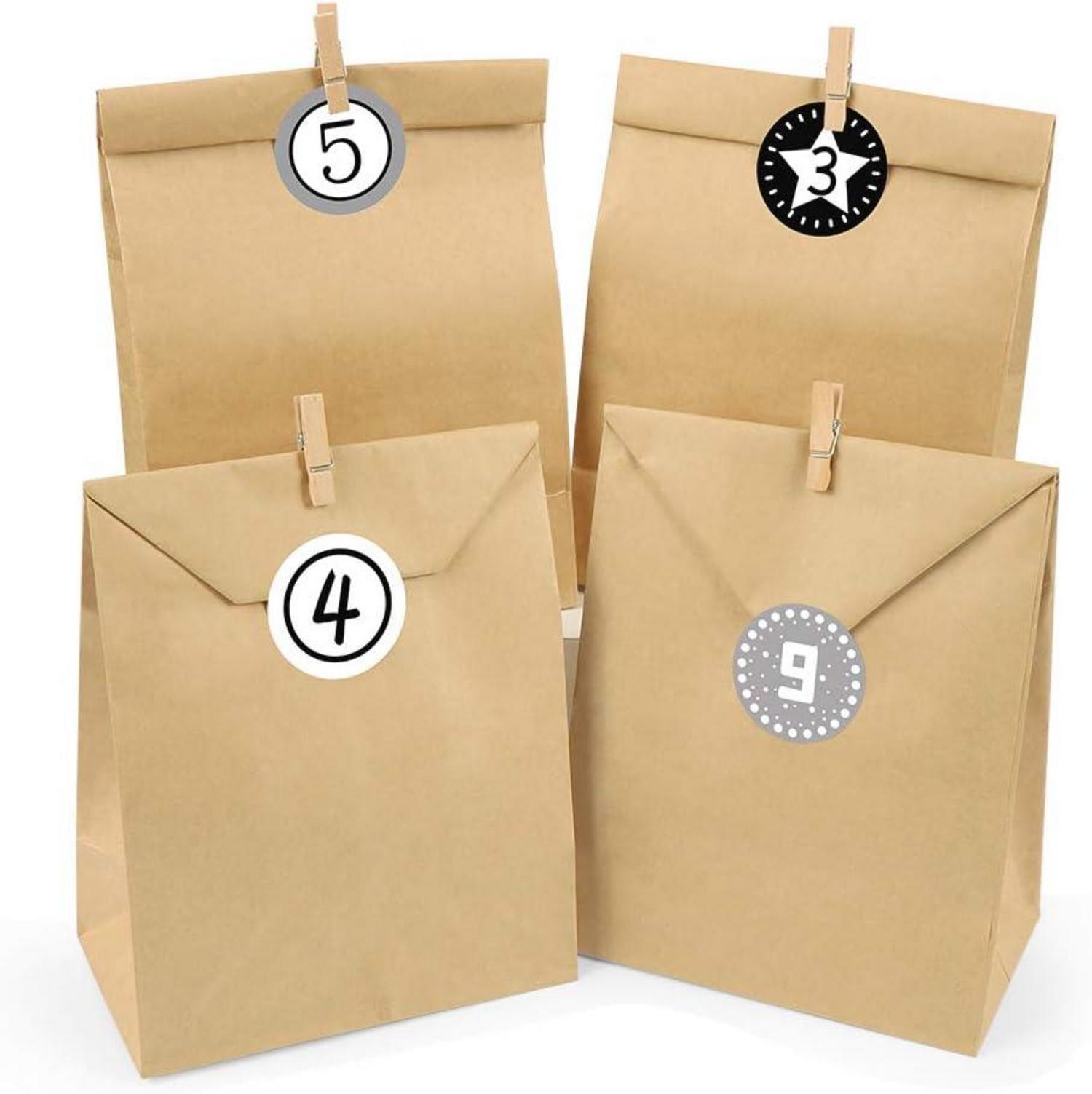 Adventskalender zum Befüllen Kraftpapiertüten 24er Set Schwarz