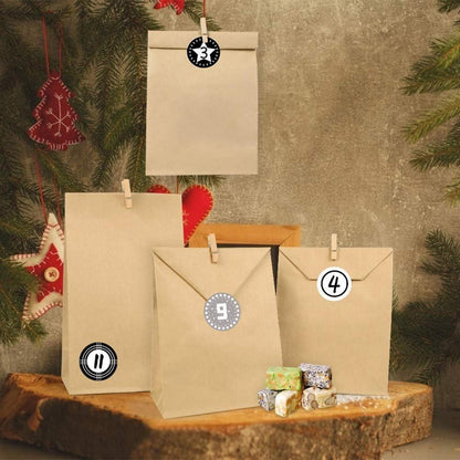 Adventskalender Kraftpapiertüten DIY Bastelset 24 Aufkleber