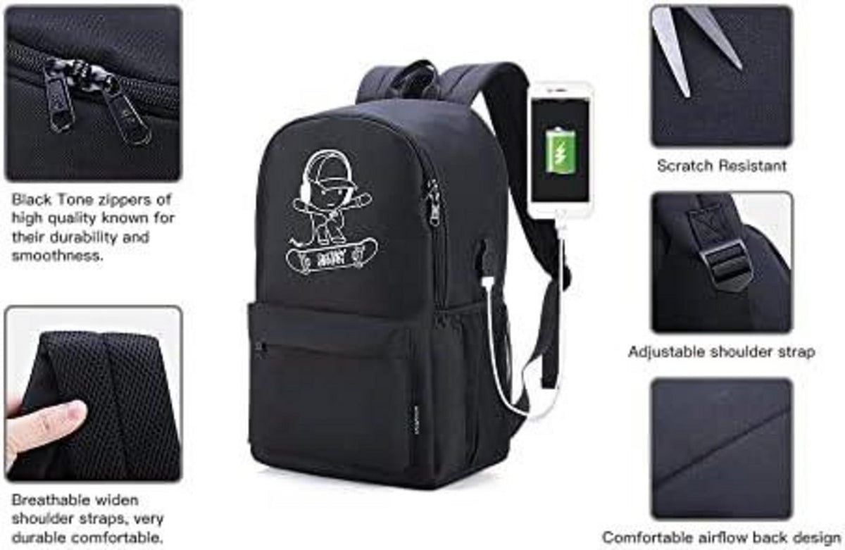 BSTcentelha Schulrucksack Jungen USB Charger Port Set Schwarz