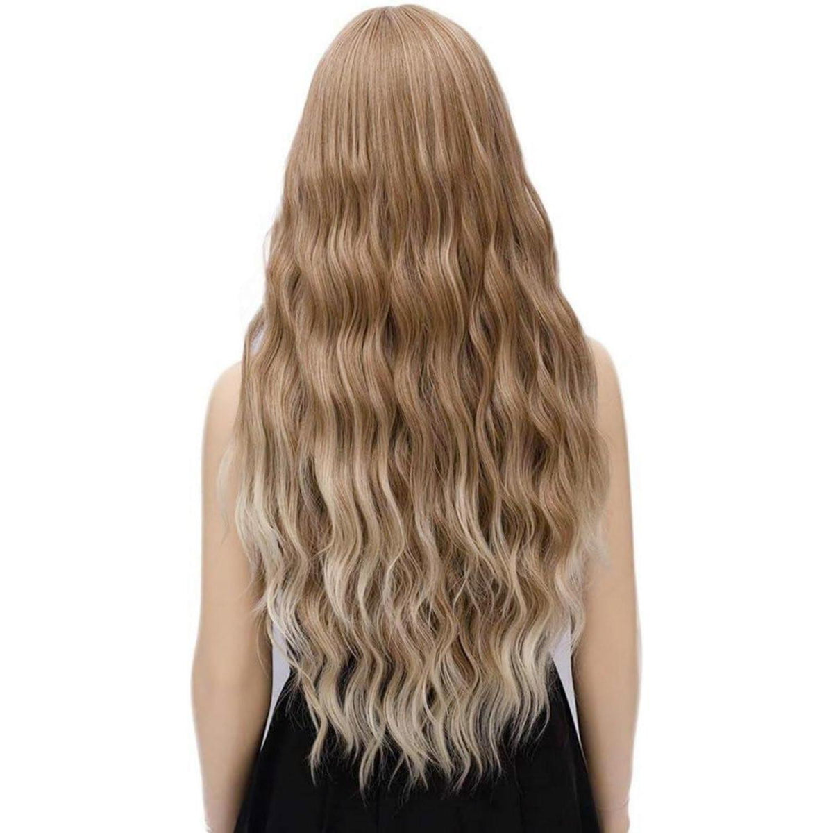 Damenbraune Lockenperücke mit Pony, 28 Zoll, Ombre Braun