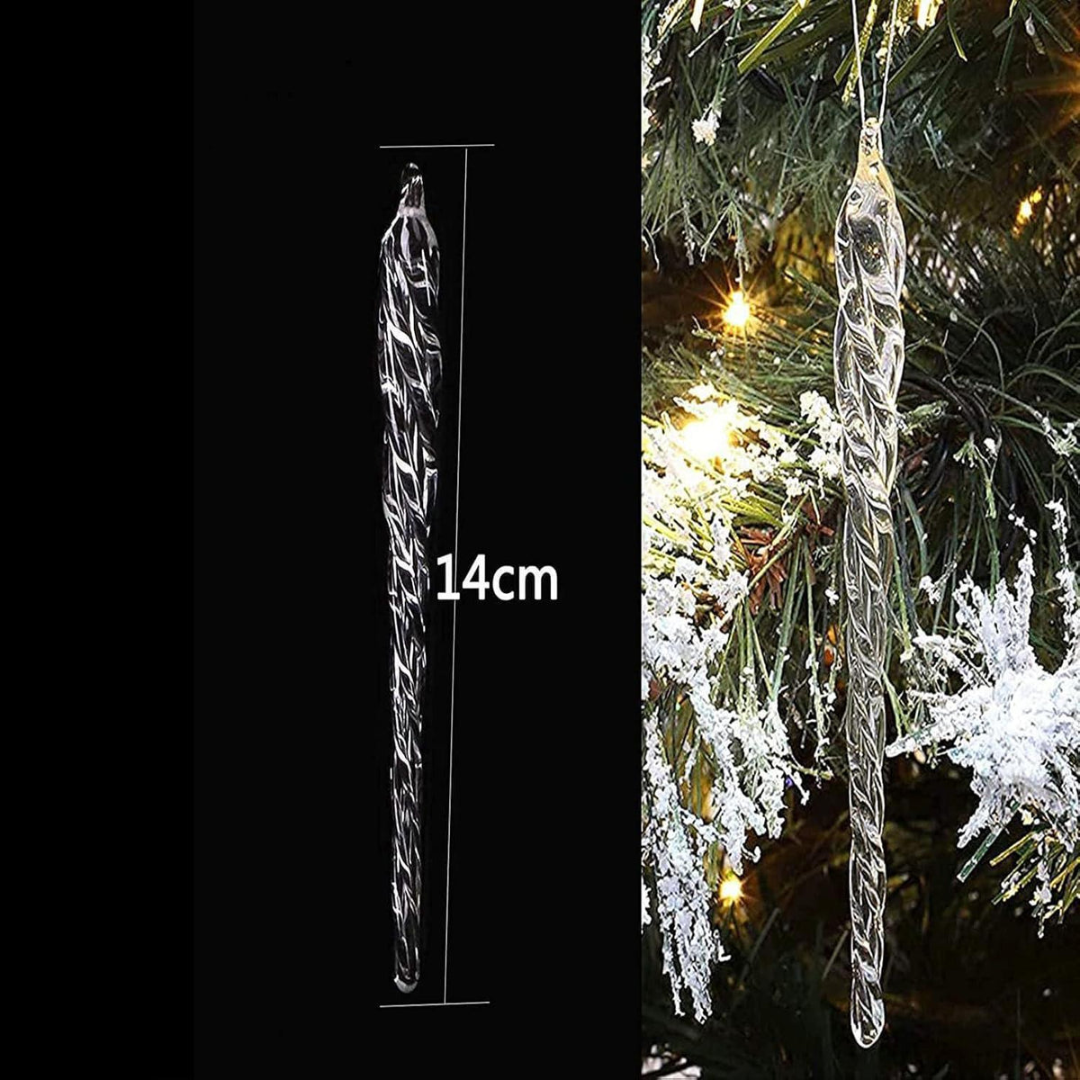 12er Set Glas Eiszapfen Christbaumschmuck 14cm transparent