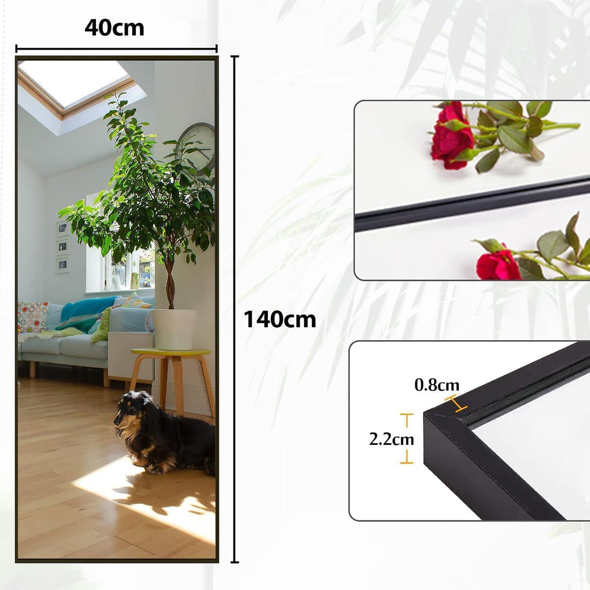 Ganzkörperspiegel 140x40cm – Freistehend, Hängend, Schwarz