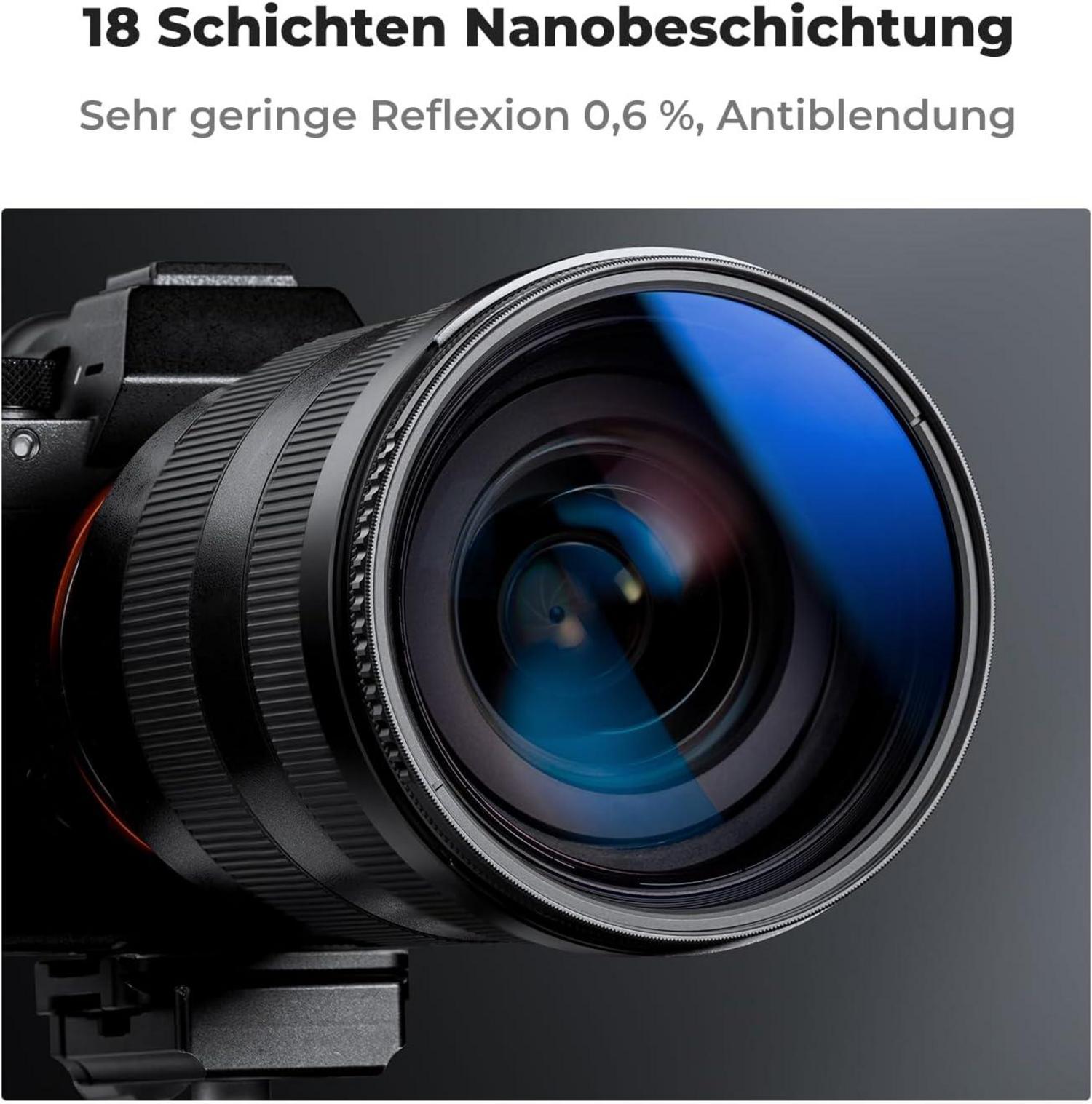 55mm K&F Concept Polfilter mit Objektivdeckel und Reinigungstücher