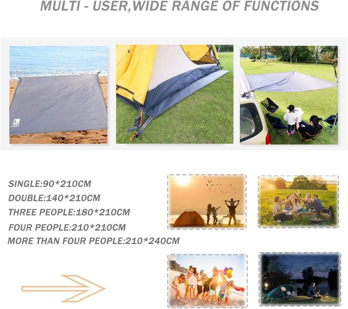 Zeltplane Camping Mehrzweck Wasserdichtes Zeltunterlage 210x210cm