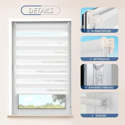 Doppelrollo Klemmfix Rollos für Fenster ohne Bohren 80x130cm