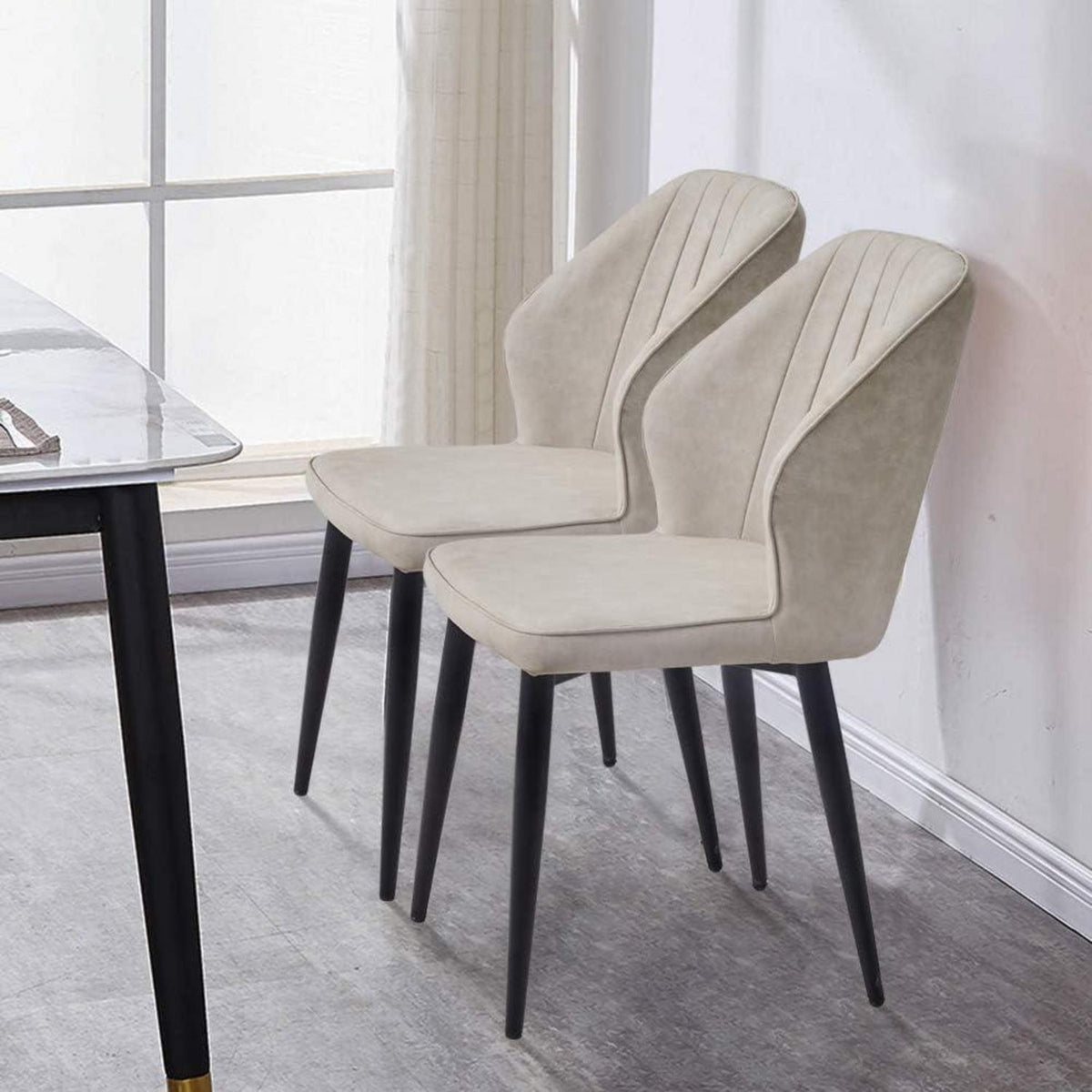 Esszimmerstühle 2er-Set Beige Ergonomisch in Lederoptik