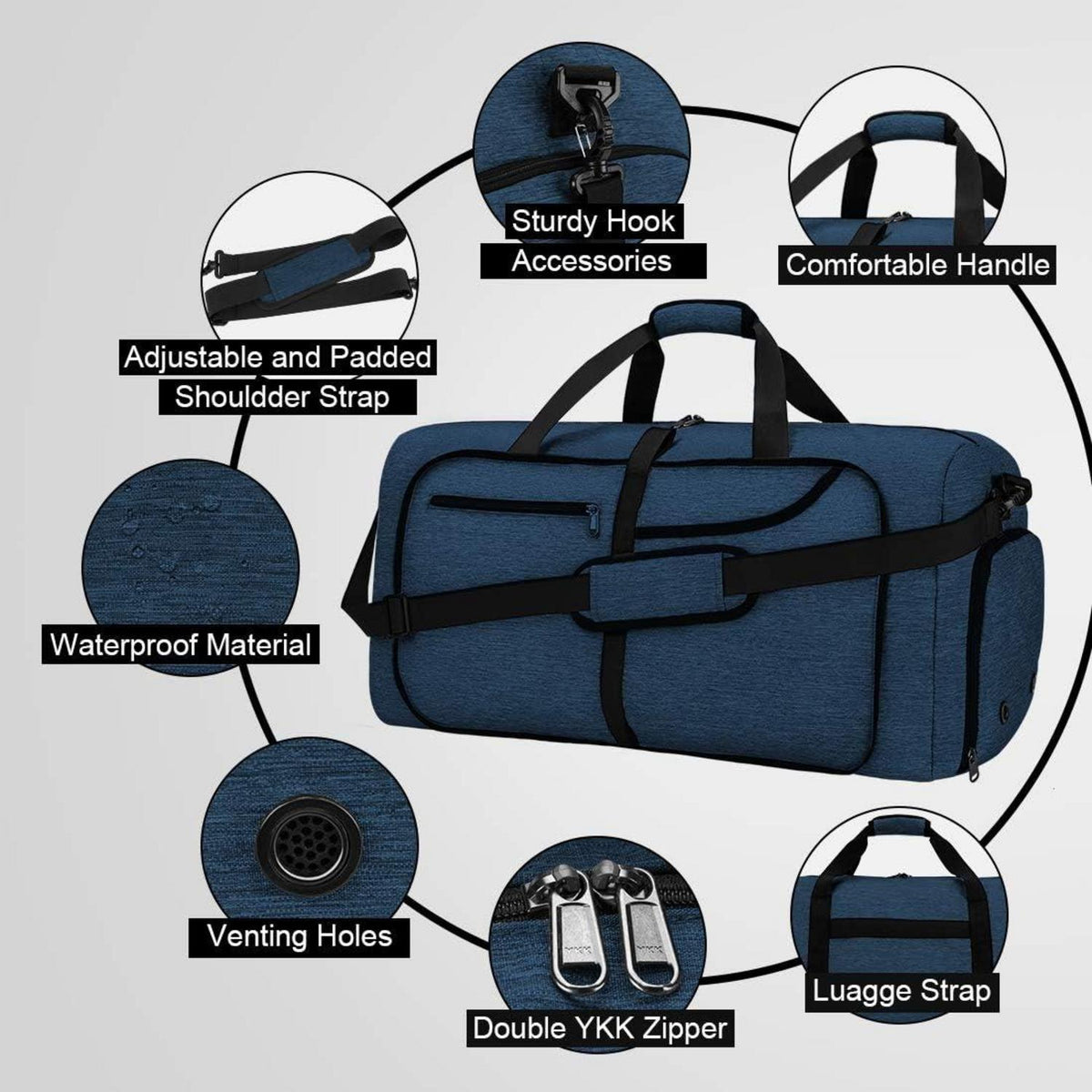NEWHEY Reisetasche Groß 120L Faltbar Sporttasche Herren Damen Schwarz