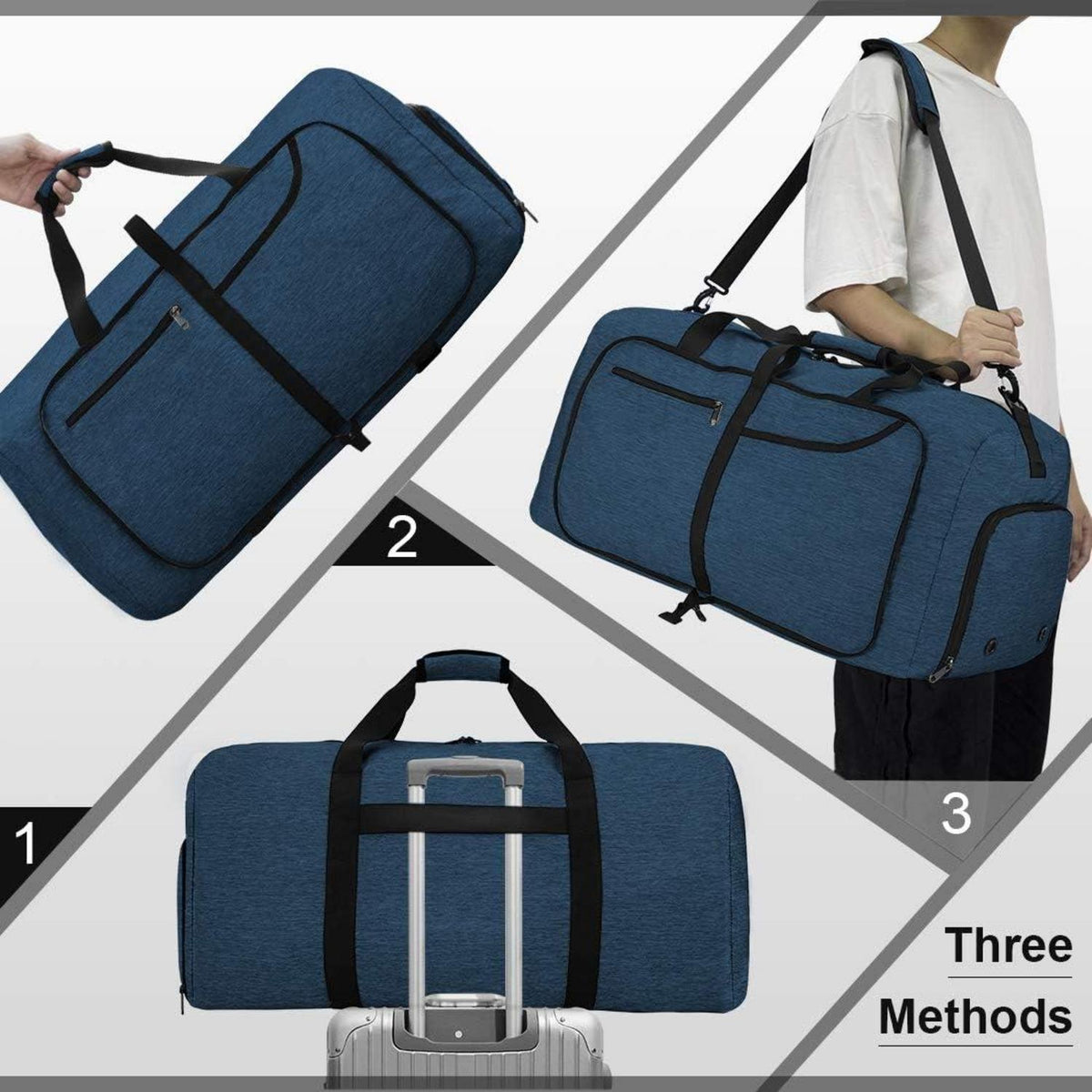 NEWHEY Reisetasche Groß 80L Leichte Sporttasche Weekender Damen Herren Schwarz