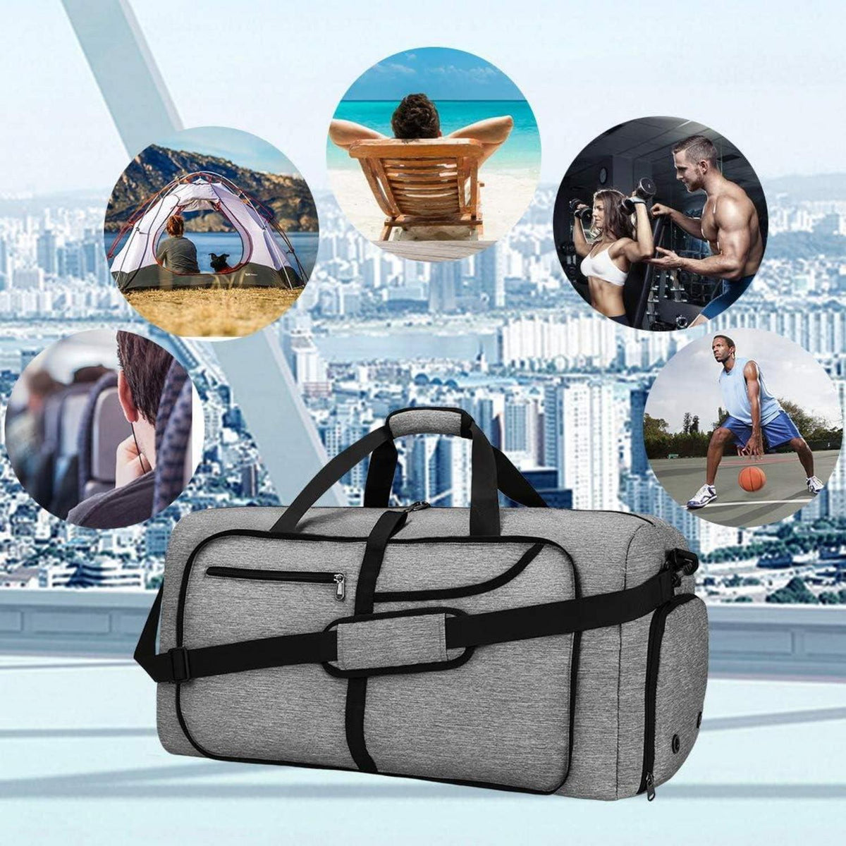NEWHEY Große Faltbare Reisetasche 80L - Schwarz Weekender Duffel