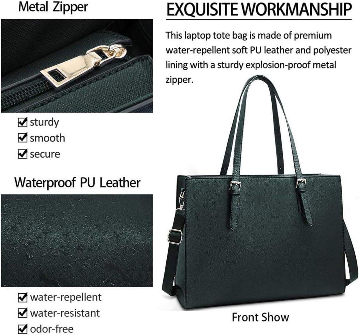 NUBILY Handtasche Damen Schwarz Leder Umhängetasche 15.6 Zoll