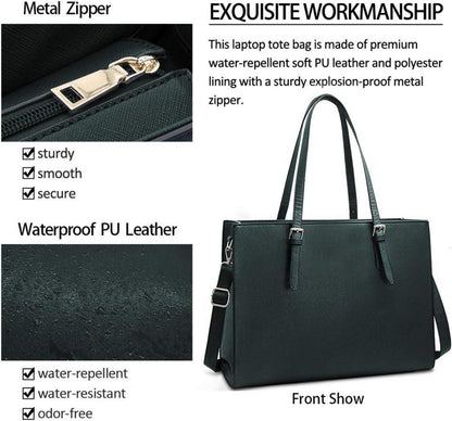NUBILY Handtasche Damen Schwarz Leder Umhängetasche 15.6 Zoll