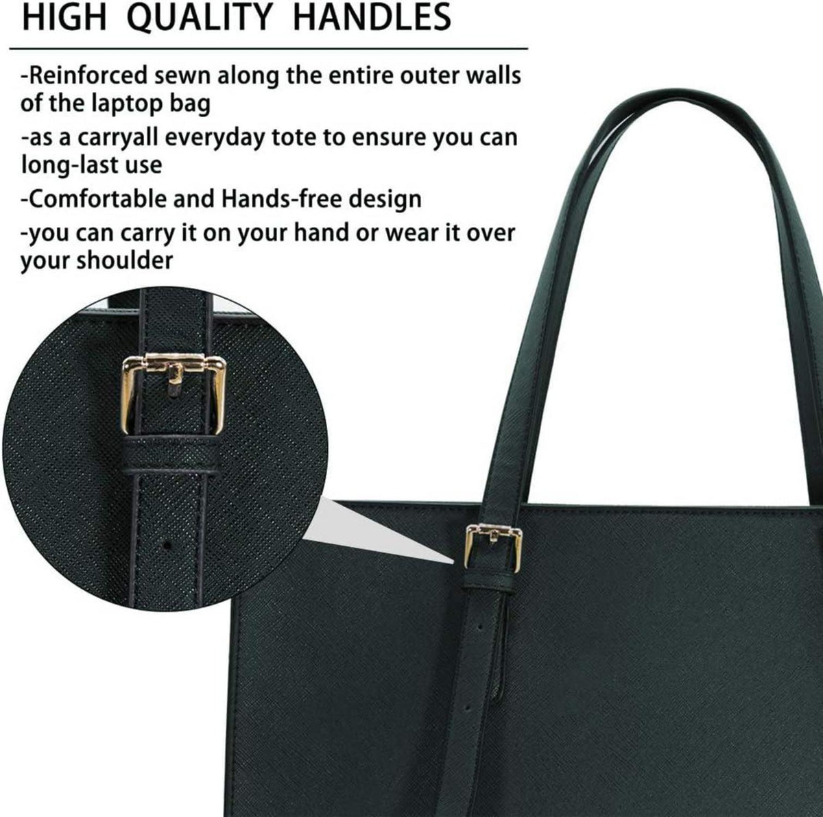 Damen Handtasche Schwarz Leder Shopper Groß Umhängetasche Business 15.6 Zoll