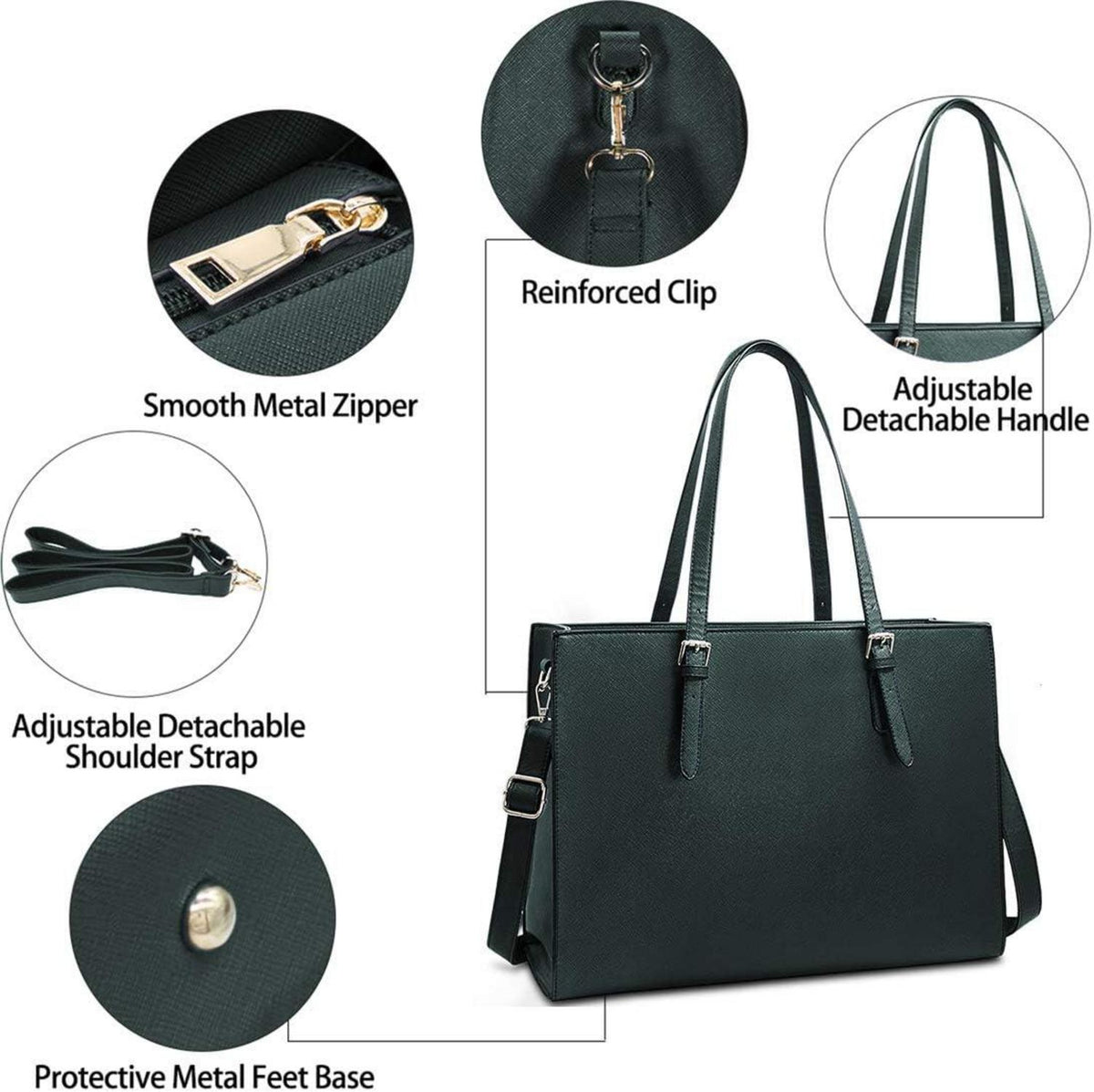 Große Damen Handtasche Schwarz Leder Laptop Umhängetasche 15.6 Zoll