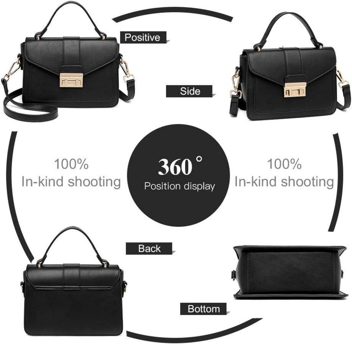 Elegante Klein Henkeltasche Damen Umhängetasche Schultertasche Schwarz