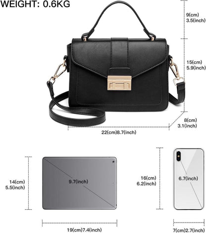 Elegante Miss Lulu Schultertasche Damen Kunstleder Schwarz