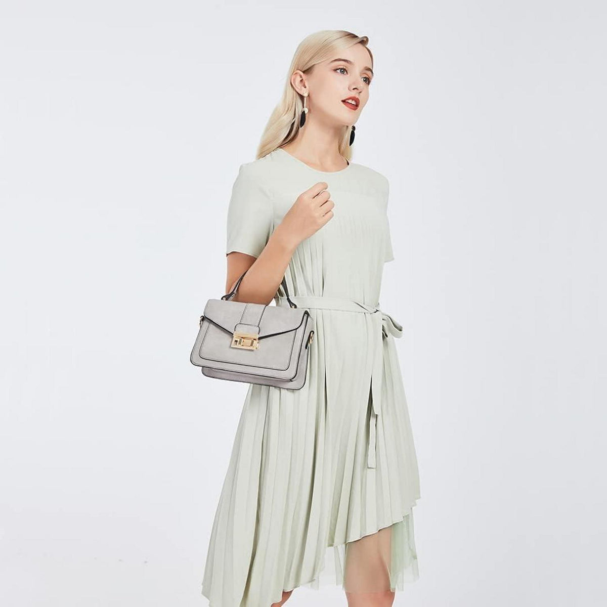 Damen Henkeltasche Grau Elegante Schultertasche in Lederoptik