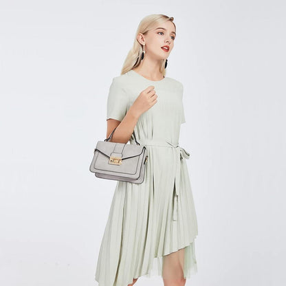 Damen Henkeltasche Grau Elegante Schultertasche in Lederoptik