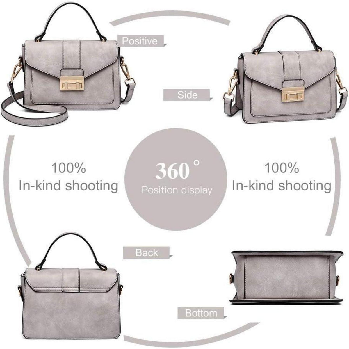 Damen Henkeltasche Grau Elegante Schultertasche in Lederoptik