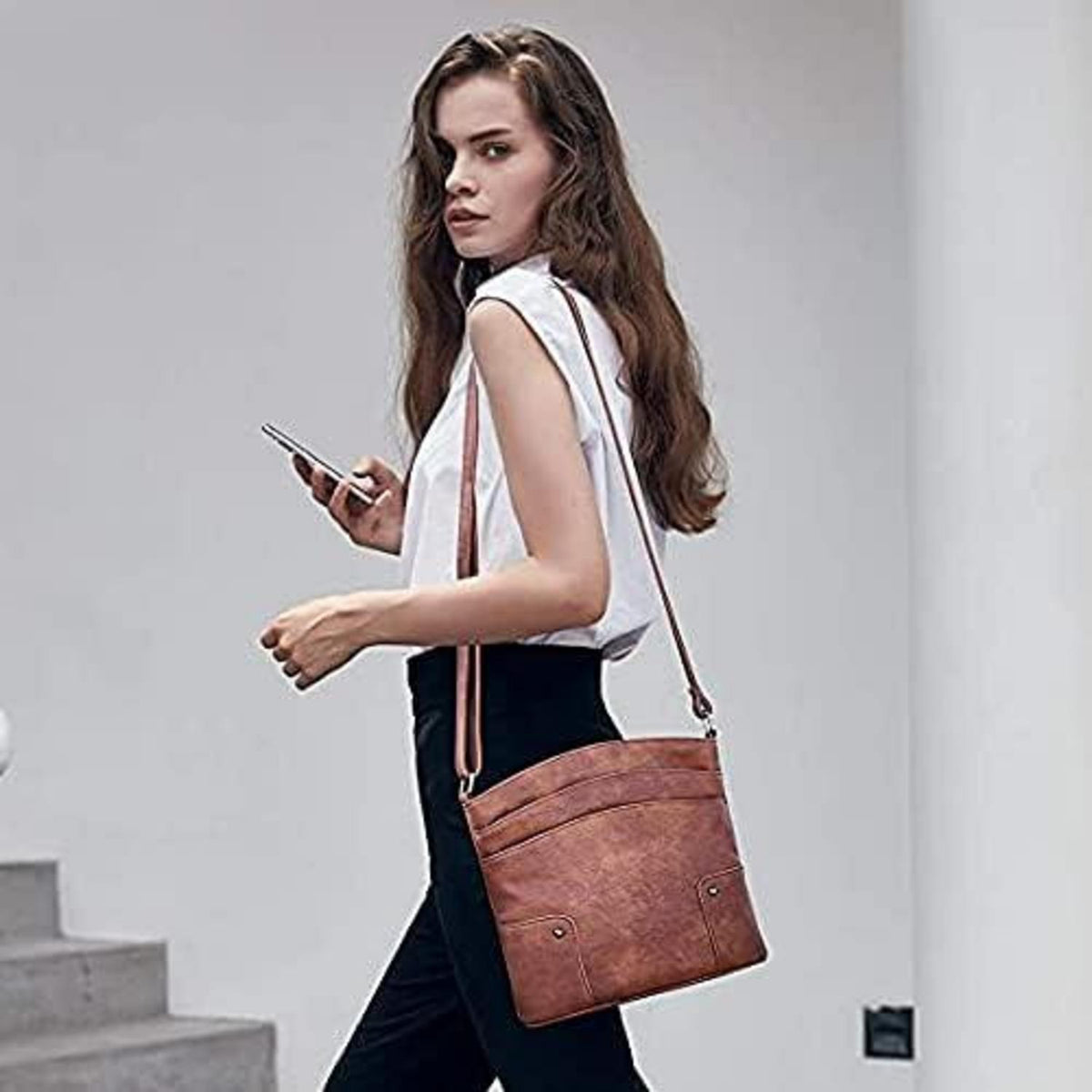 Umhängetasche Damen Crossbody Clutch Dunkelbraun PU-Leder