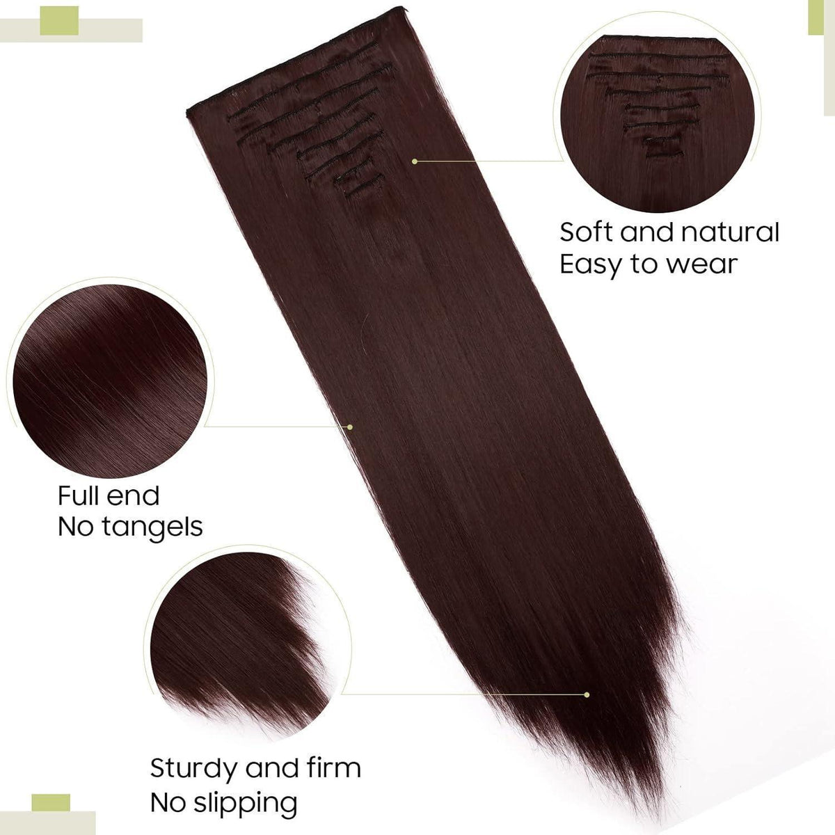 Weinrote Haarverlängerung Clip-In, 58cm, Voller Kopf