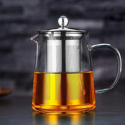 Teekanne Borosilikatglas 750ML mit Edelstahlfilter, spülmaschinenfest