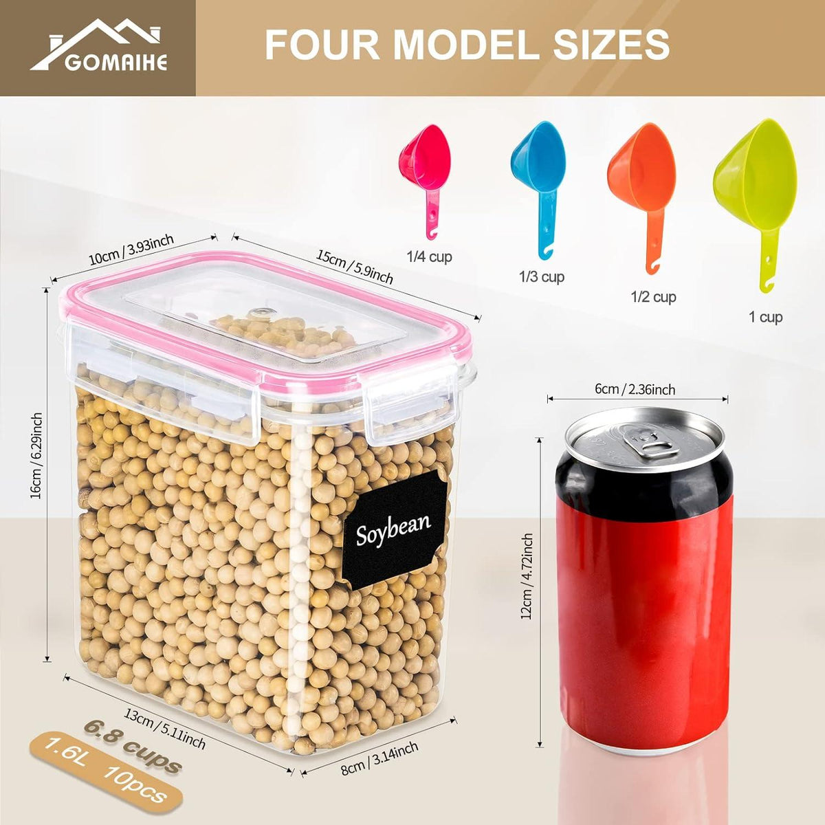 GoMaihe Vorratsdosen 10er Set Plastik Küche Luftdicht Behälter 1.6L Pink
