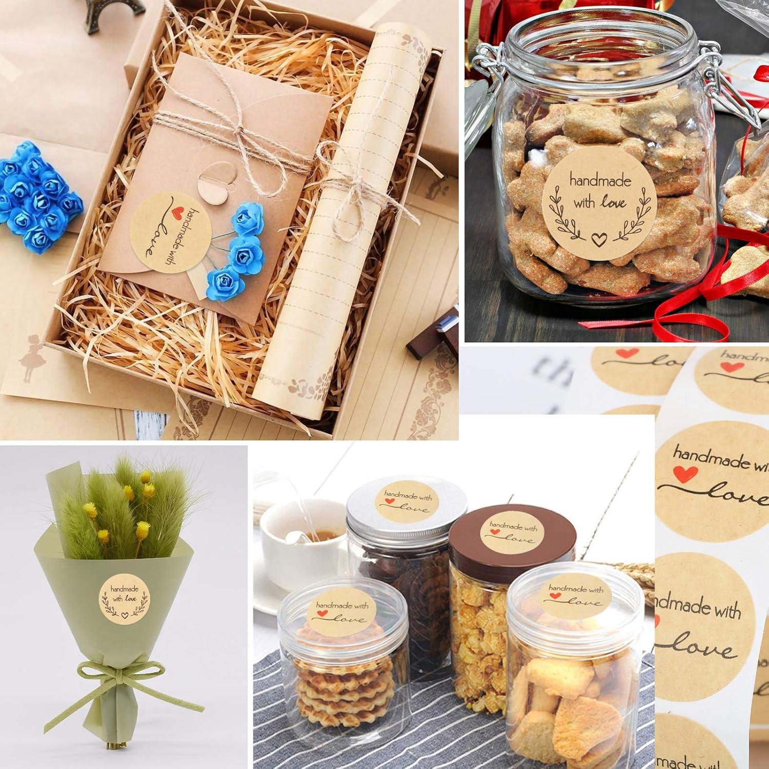 1000 Stk Handmade with Love Aufkleber Sticker Etiketten 2 Rollen Braun Kraft