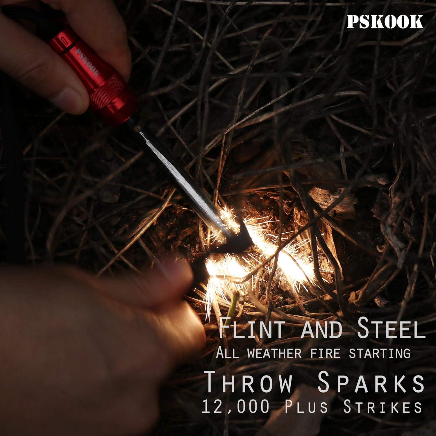 PSKOOK Survival Fire Starter Kit Premium Ferrocium Rod Multitool Whistle Pillendose