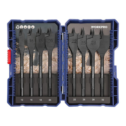 WORKPRO 8tlg. Flachfräsbohrer Set 12-32mm 150mm Holzbohrer Koffer