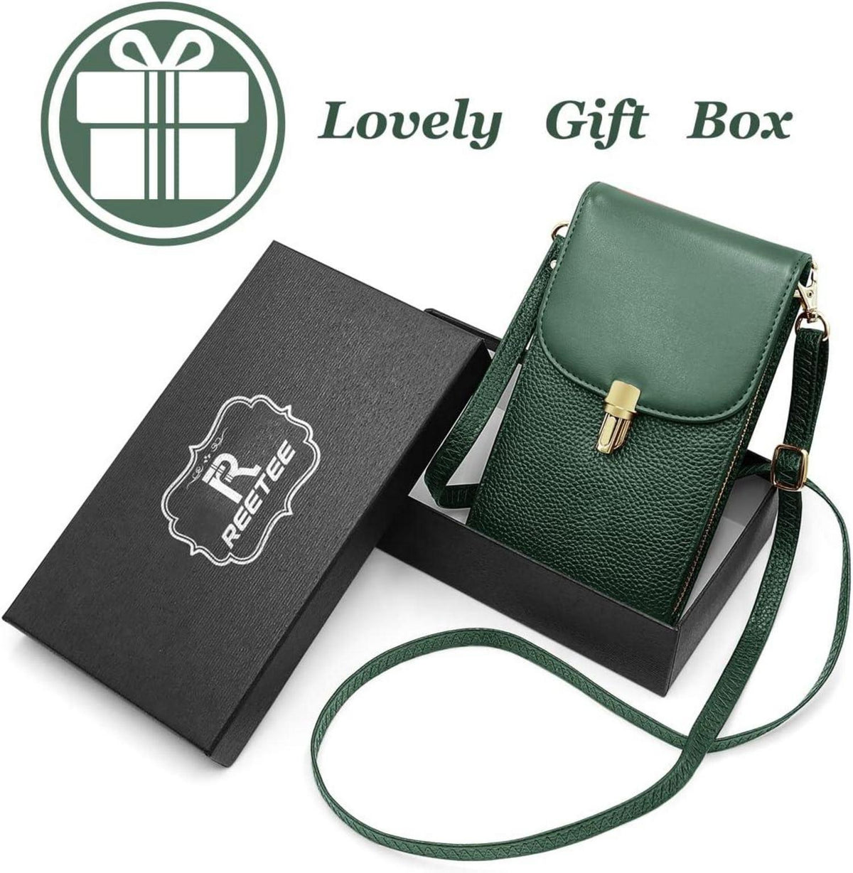 Damen Umhängetasche Echtes Leder Handy Crossbody Grün