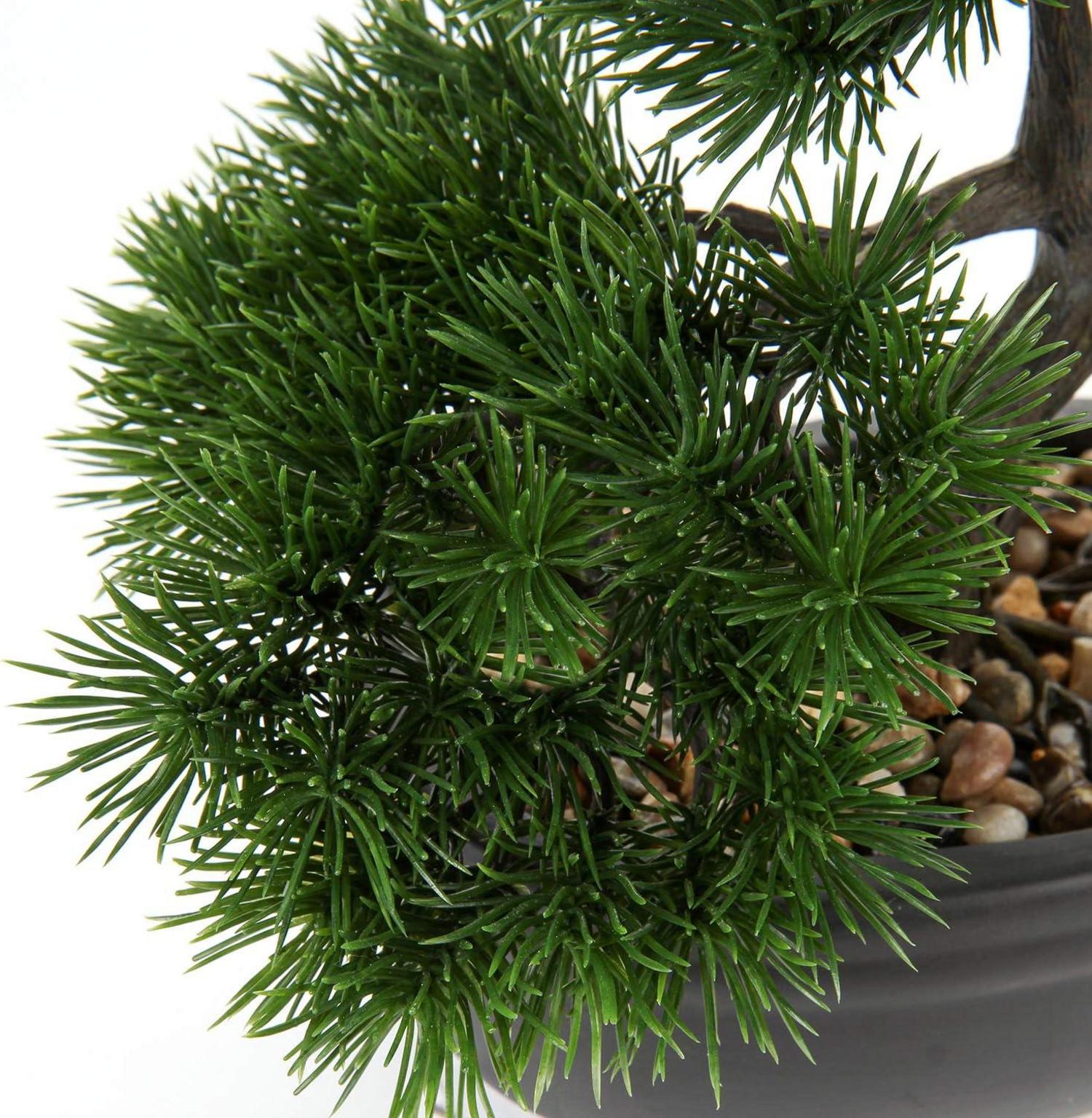Künstlicher Kunstbonsai Zeder Kiefer Podocarpus Schwarz Keramik 25x23cm