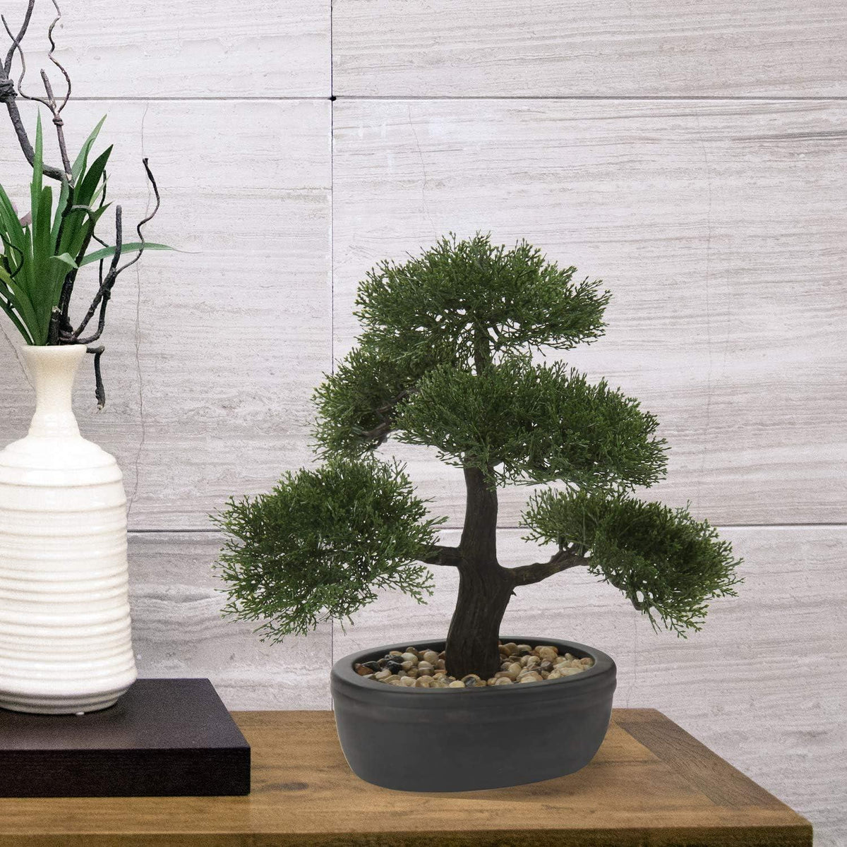 Kunstbonsai Zeder Künstliche Pflanze Bonsai Podocarpus Büro 30 x 36 cm