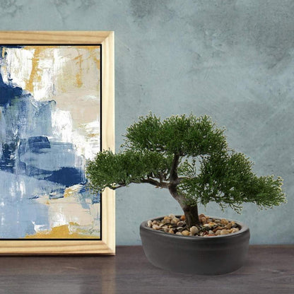 Kunstbonsai Zeder Künstliche Pflanze Keramik-Übertopf Schwarz 25 x 23 cm