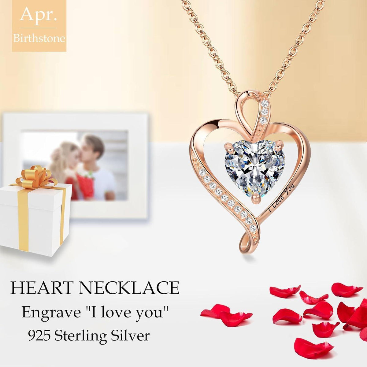 Silber Herz Kette Damen "I love you" Gravur & Geburtsstein