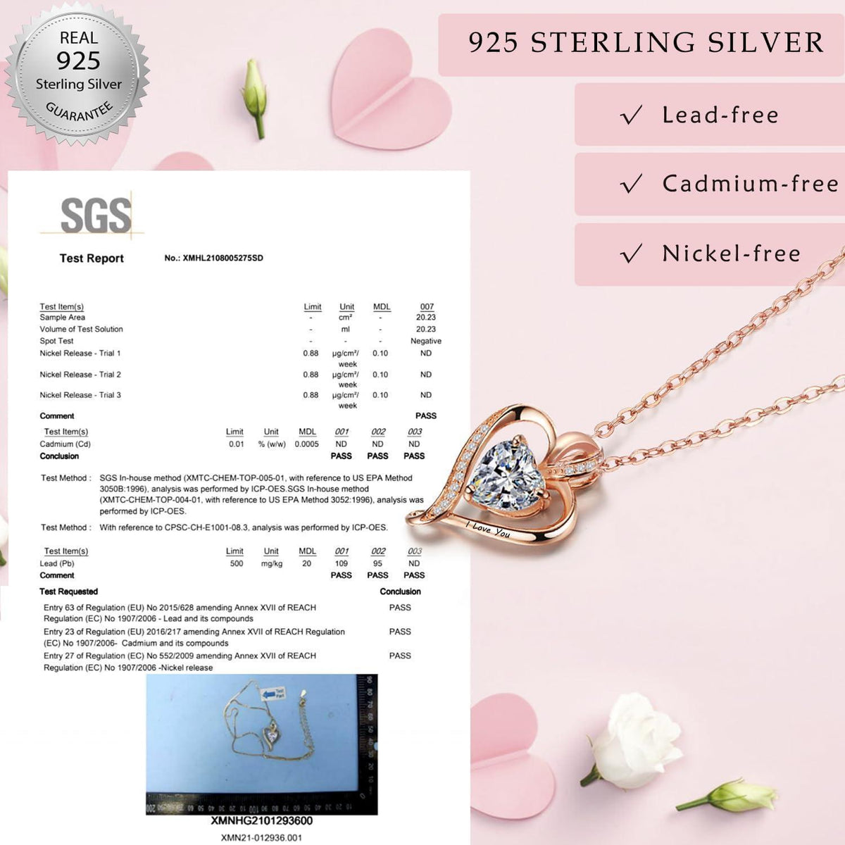 Silber Herz Kette Damen "I love you" Gravur & Geburtsstein