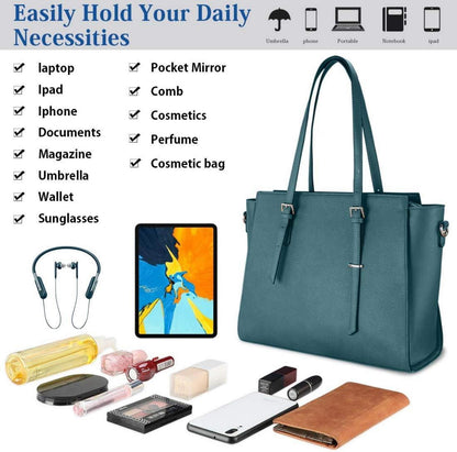 Schwarze Damen Handtasche Groß für Laptop 15,6 Zoll Büro Schule
