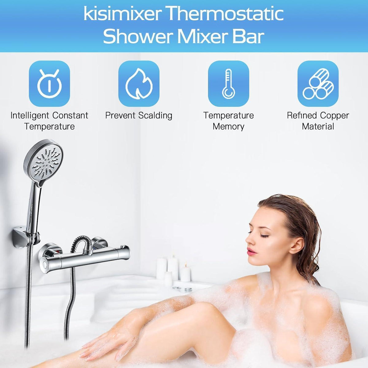 Thermostat-Duscharmatur aus massivem Messing, Verchromt, Konstante Temperatur